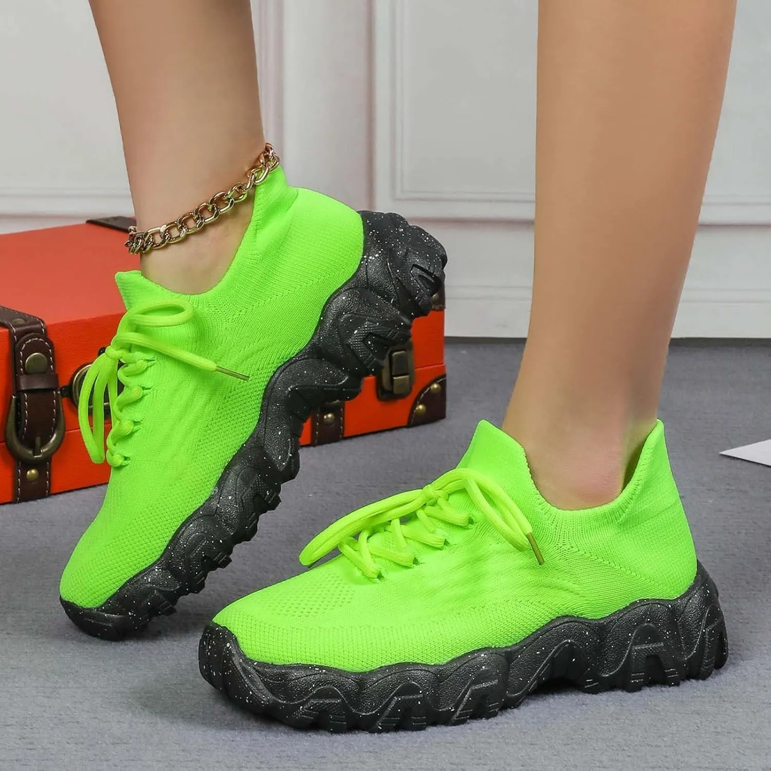 Women's Walking Shoes Non Slip Running Sneakers Comfortable Casual Platform Loafers Lightweight Mesh Breathable Slip On Air Cushion Tennis Gym Work Athletic Sneakers for Men Women