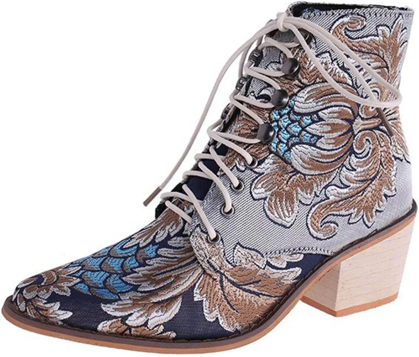 Women's Western Ankle Boots Casual Cowgirl Boots Ankle Bootie Vintage Floral Embroidered Cowboy Boots Ankle Booties