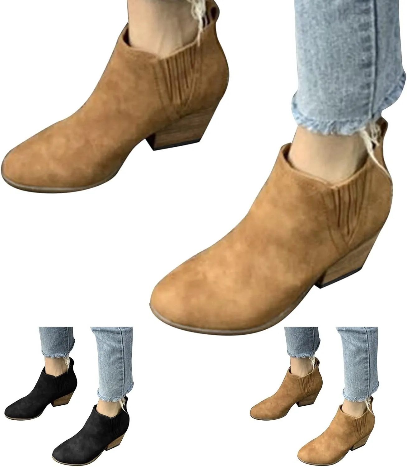 Womens Wide Width Western Booties And Ankle Boots Ankle Booties Womens Dress Boots Ankle Low Heel Shoe Boots for Women Low Heel Women's Navy Blue Ankle Boots