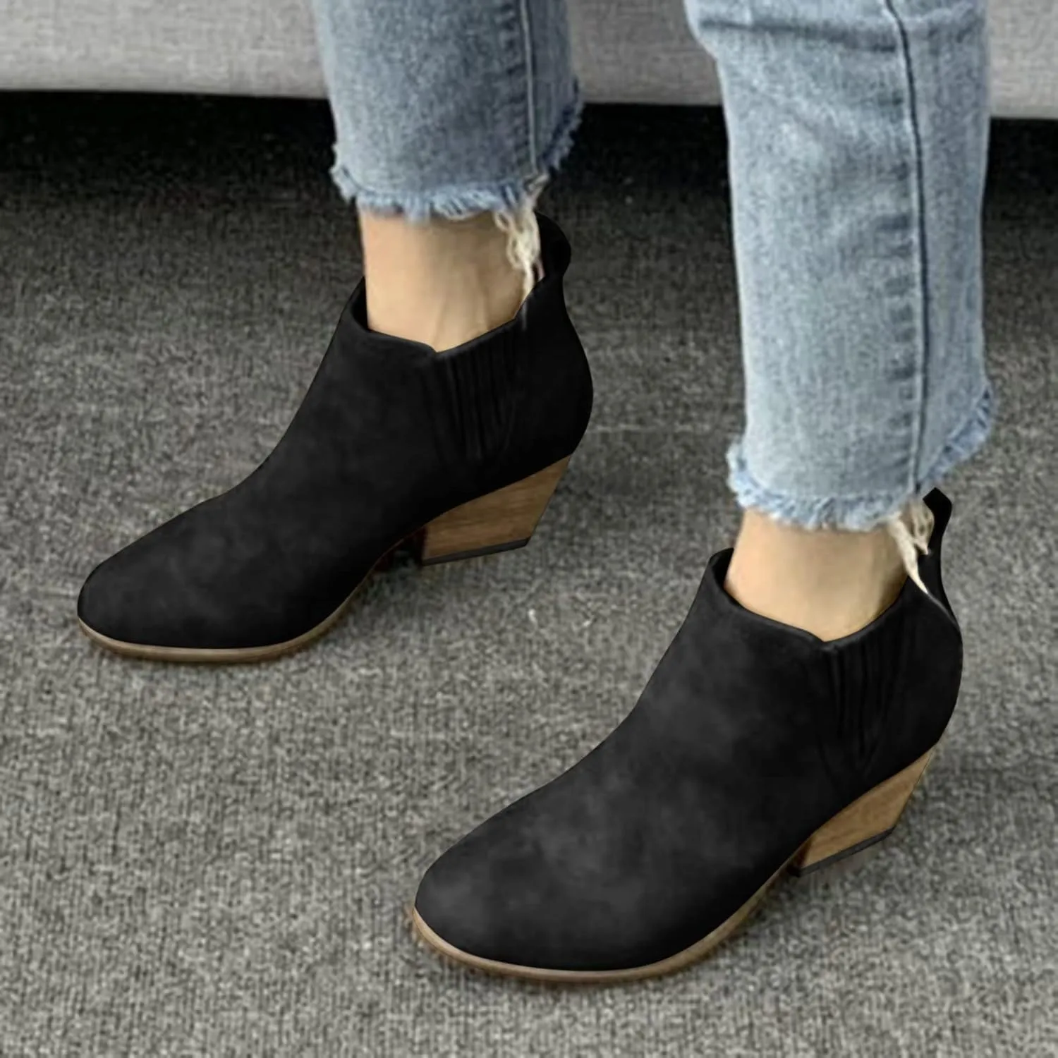 Womens Wide Width Western Booties And Ankle Boots Ankle Booties Womens Dress Boots Ankle Low Heel Shoe Boots for Women Low Heel Women's Navy Blue Ankle Boots