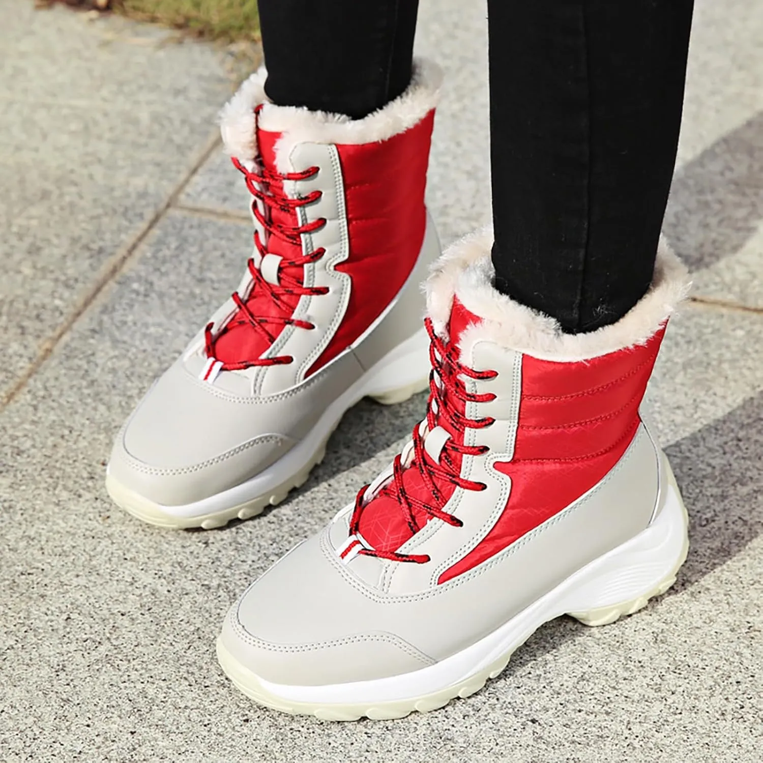 Womens Winter Snow Boots Waterproof Shoes Walking Comfortable Hiking Tennis Booties Furry Mid Calf Warm Lightweight