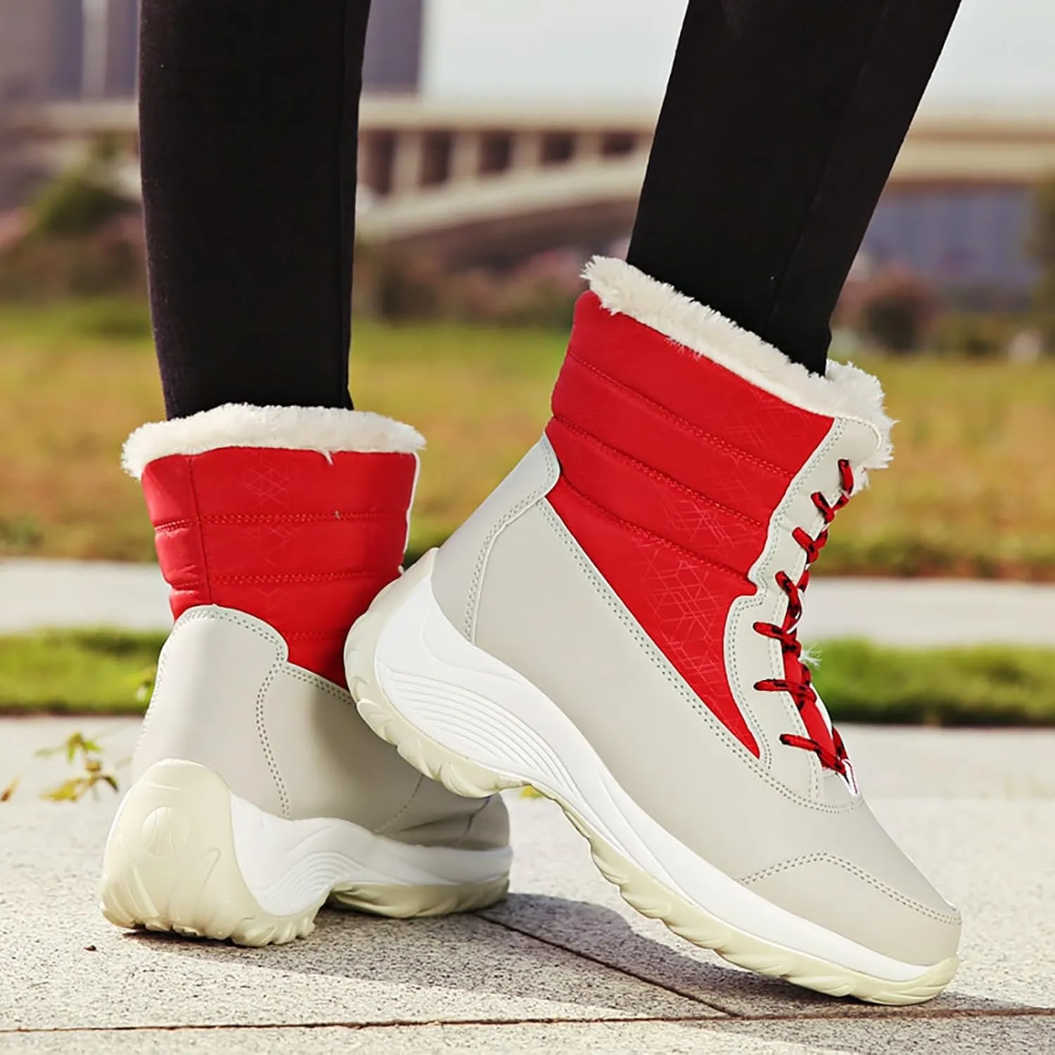 Womens Winter Snow Boots Waterproof Shoes Walking Comfortable Hiking Tennis Booties Furry Mid Calf Warm Lightweight