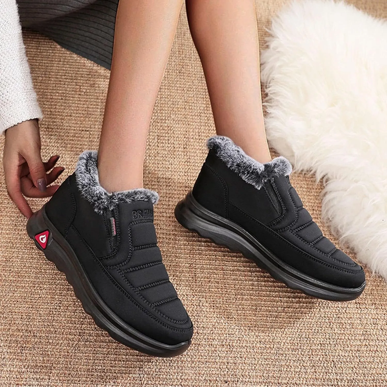 Womens Winter Snow Boots,Women Ankle Booties Warm Fur Lined Waterproof Insulated Slip On Outdoor Shoes,Platform Winter Snow Boots for Women Arch Support Comfortable Walking Shoes