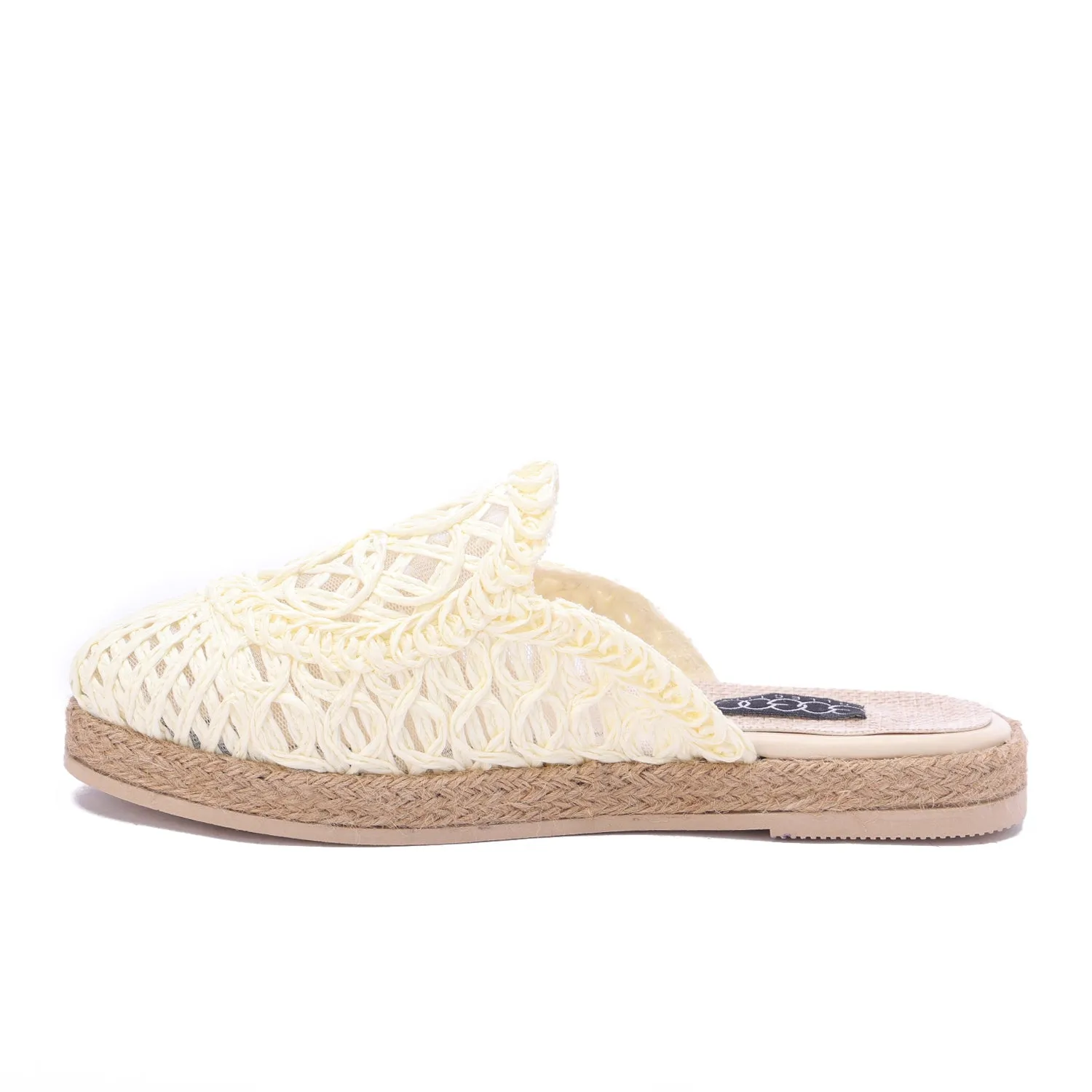 Woven Raffia Espadrille Mules-Beige