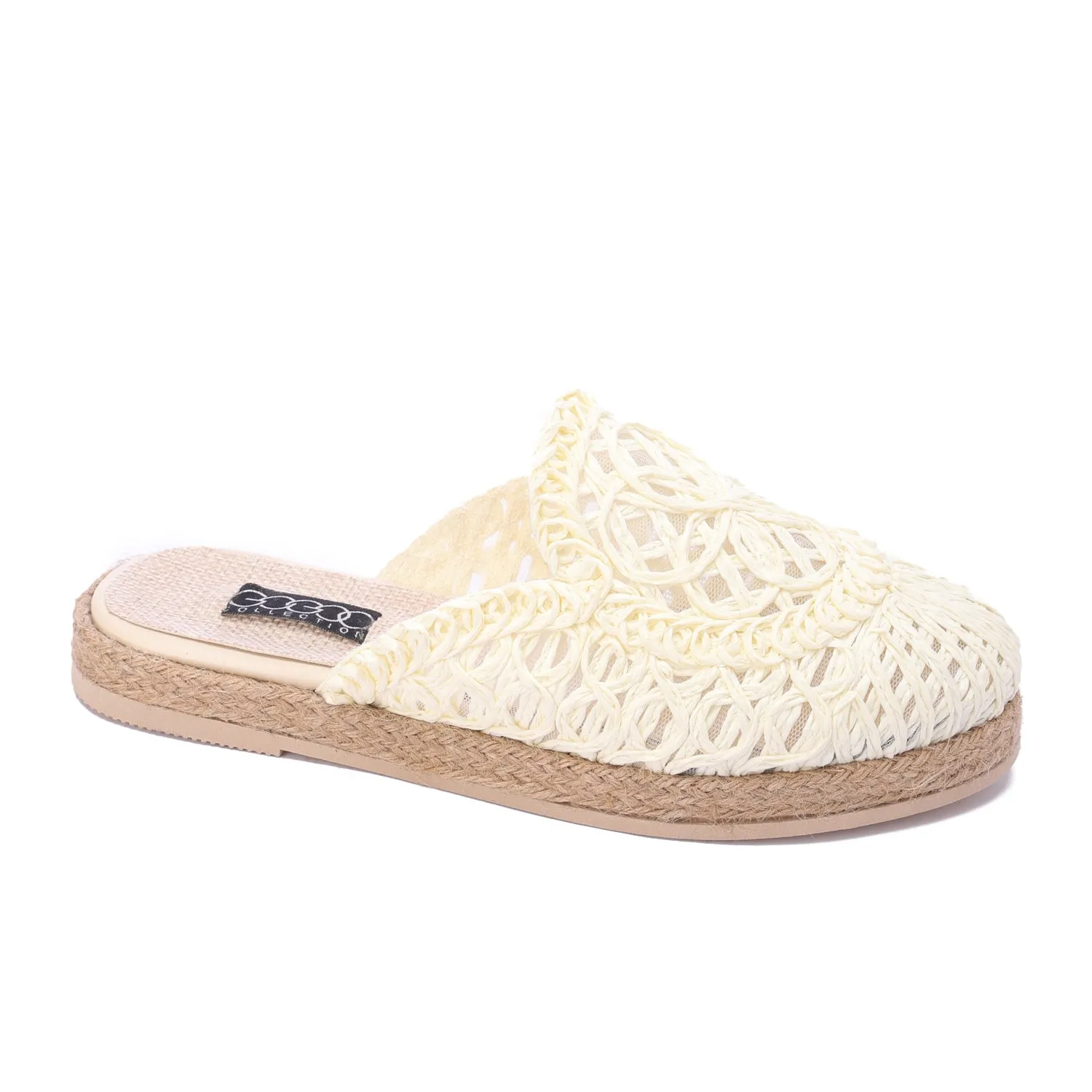 Woven Raffia Espadrille Mules-Beige