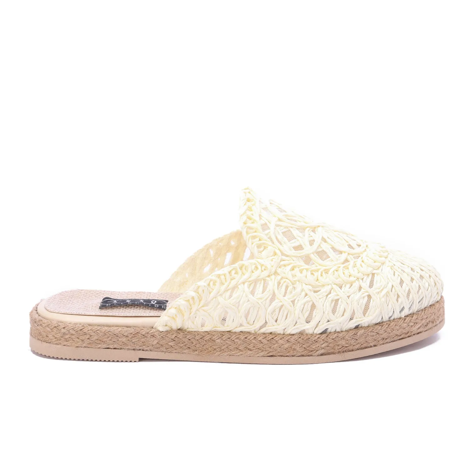 Woven Raffia Espadrille Mules-Beige