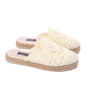 Woven Raffia Espadrille Mules-Beige