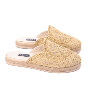 Woven Raffia Espadrille Mules-Cafe