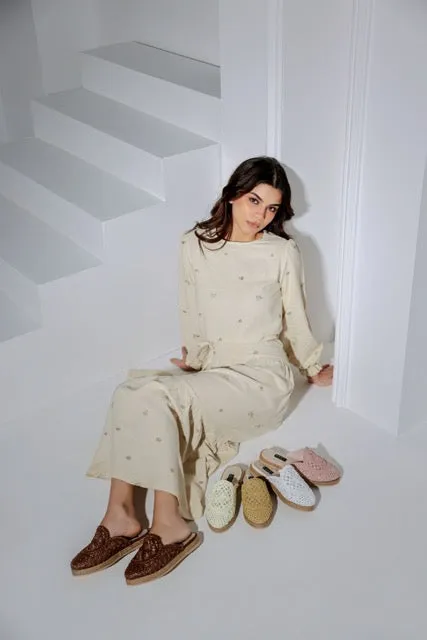 Woven Raffia Espadrille Mules-Cafe
