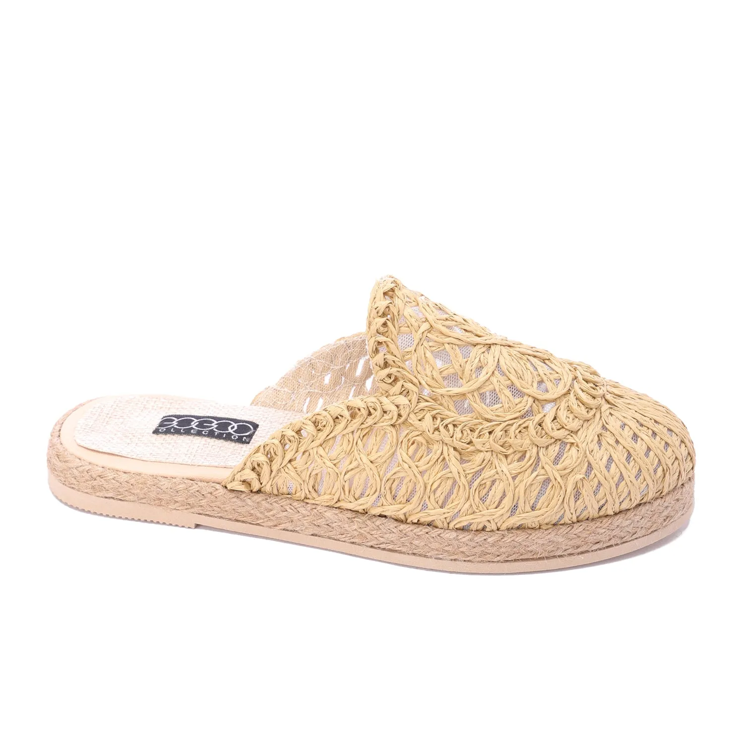 Woven Raffia Espadrille Mules-Cafe