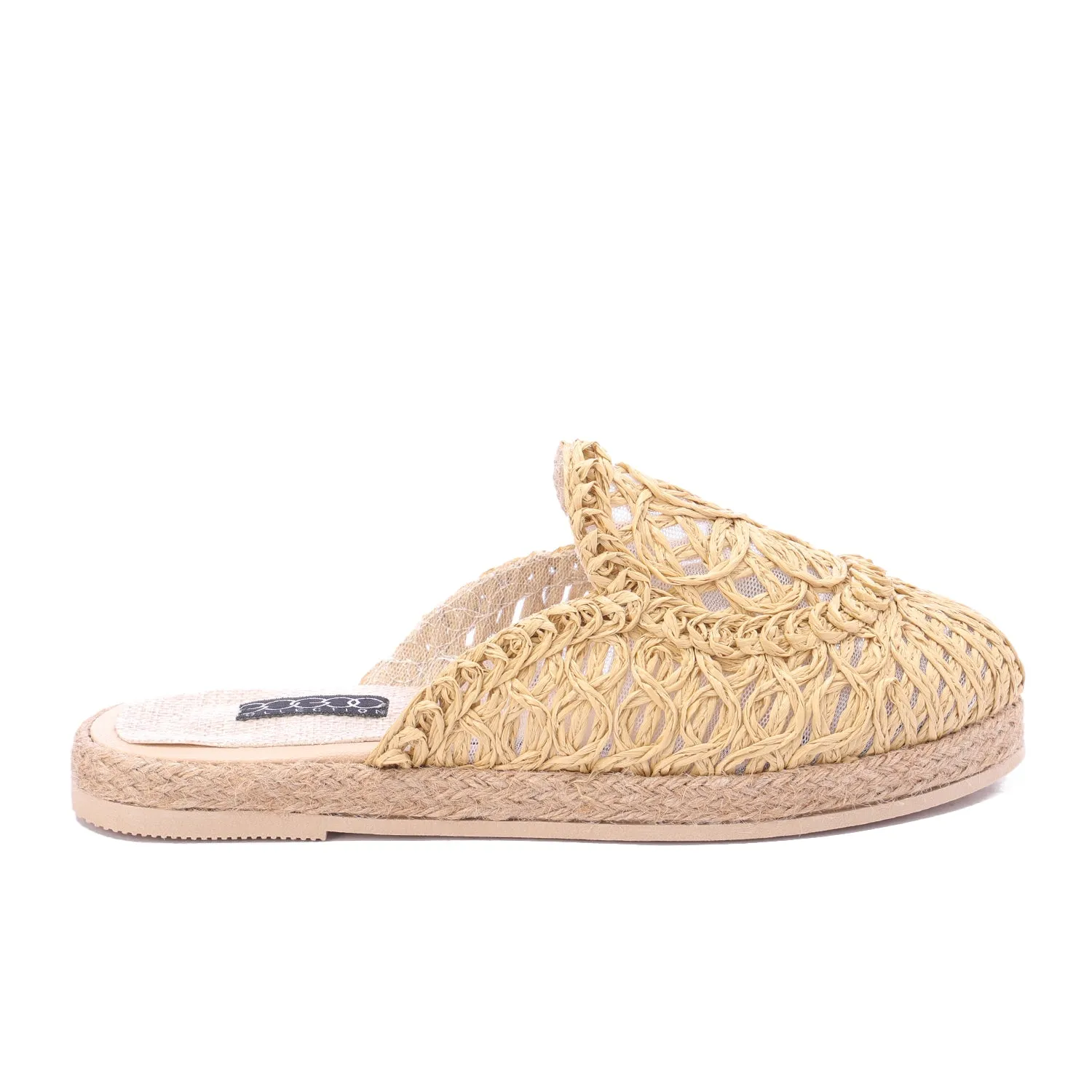 Woven Raffia Espadrille Mules-Cafe