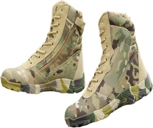 Wygwlg Military Work Boots, Mens High Top Side Zip Waterproof Breathable Camouflage Combat Boots, Outdoor Durable Lightweight Security Army Boots, for Camping, Hiking, Jungle Combat