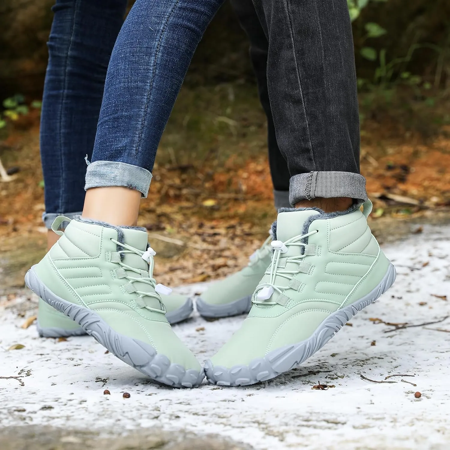 ZWRXW Hike Shoes Footwear Winter Barefoot Shoes Women Waterproof Hiking Non-Slip Ankle Snow Booties Warm Fur Lining Boots Wide Toe Box Barefoot Footwear Unisex