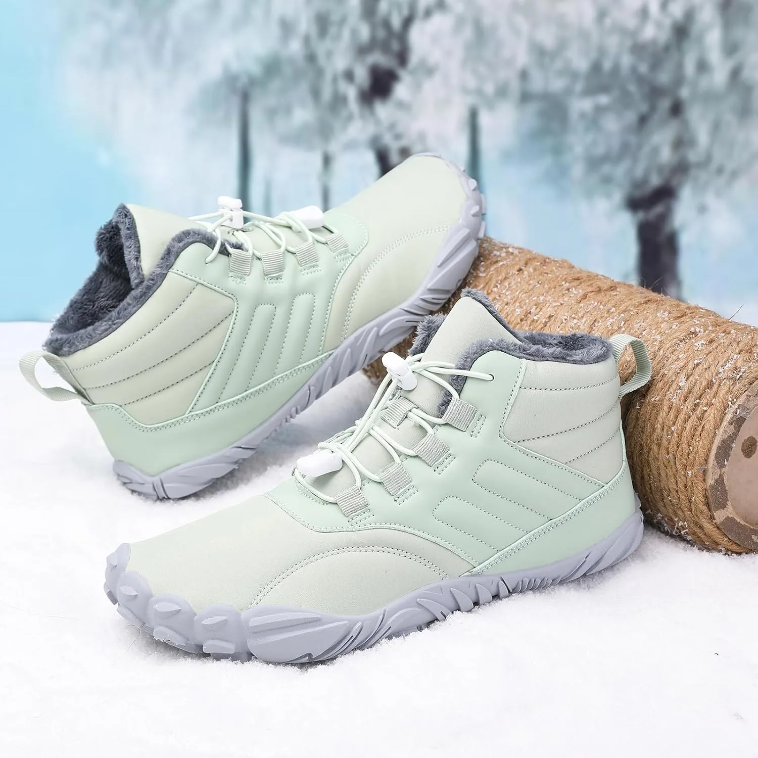 ZWRXW Hike Shoes Footwear Winter Barefoot Shoes Women Waterproof Hiking Non-Slip Ankle Snow Booties Warm Fur Lining Boots Wide Toe Box Barefoot Footwear Unisex