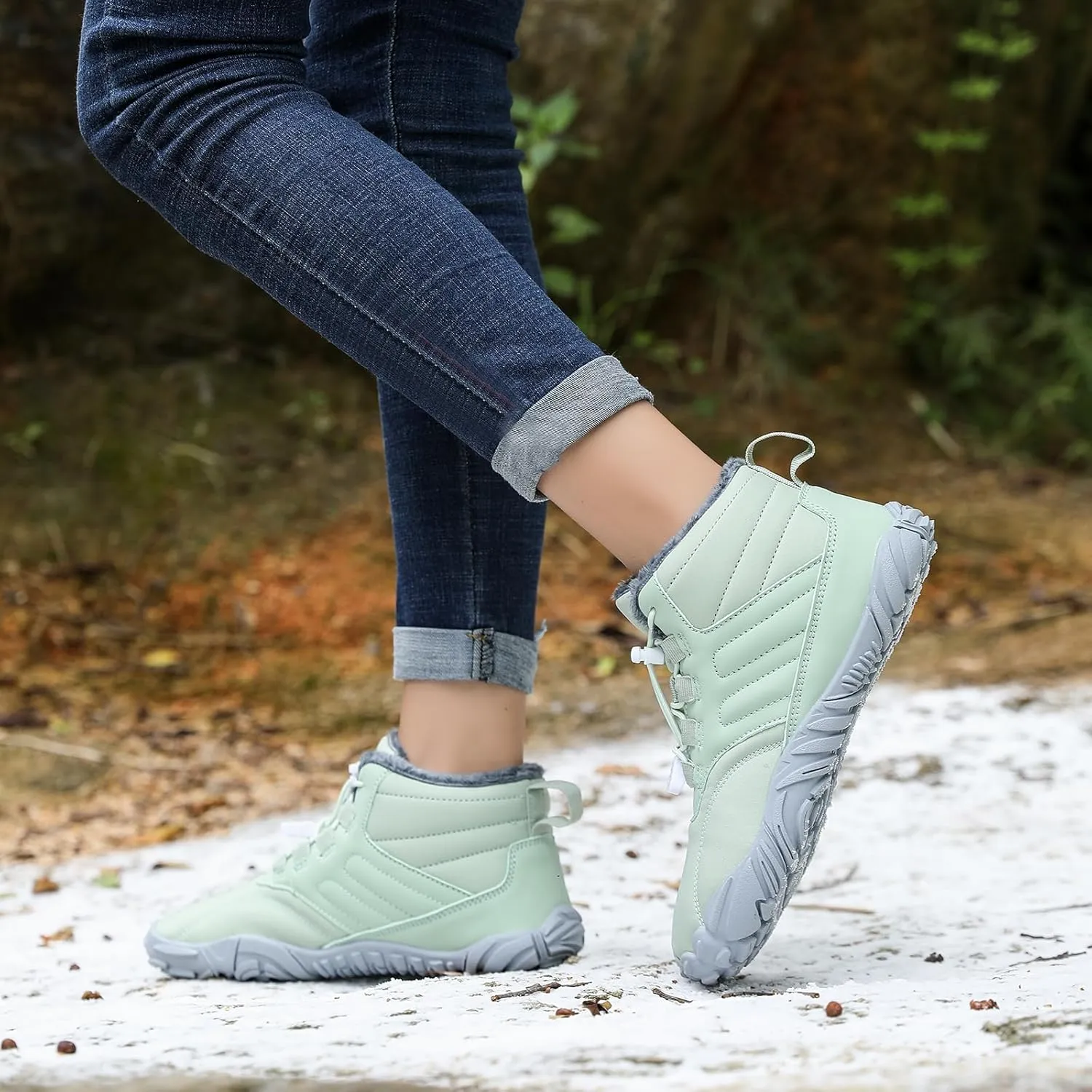 ZWRXW Hike Shoes Footwear Winter Barefoot Shoes Women Waterproof Hiking Non-Slip Ankle Snow Booties Warm Fur Lining Boots Wide Toe Box Barefoot Footwear Unisex