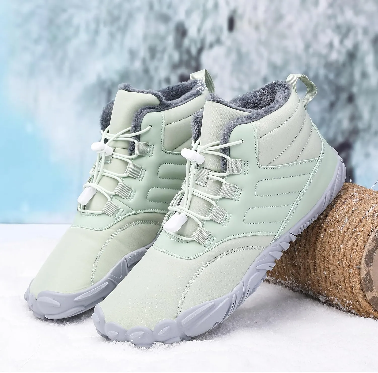 ZWRXW Hike Shoes Footwear Winter Barefoot Shoes Women Waterproof Hiking Non-Slip Ankle Snow Booties Warm Fur Lining Boots Wide Toe Box Barefoot Footwear Unisex